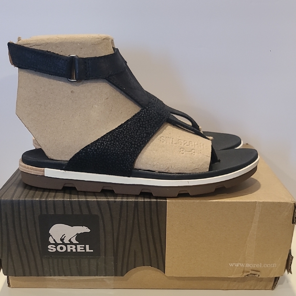 Sorel Black and Brown Strappy Sandals